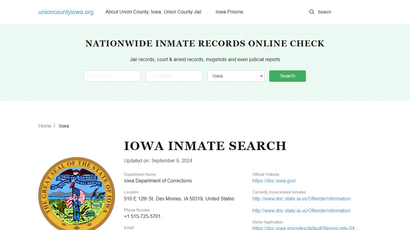 Iowa Inmate Search – Iowa DOC Offender Lookup - Union County, Iowa